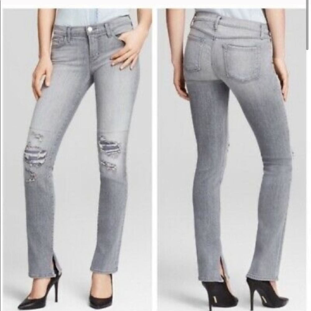 J Brand Distressed Grey Jeans Split Hem
